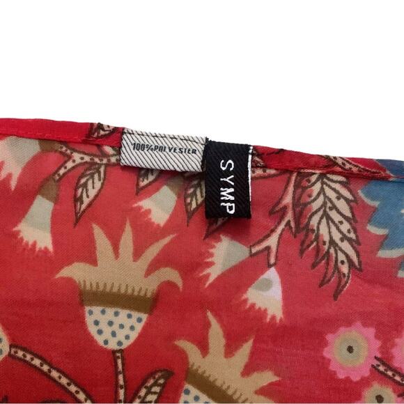 Red Brown Floral Print Scarf Wrap Pashmina Shawl Western Southwestern Boho - Picture 7 of 9